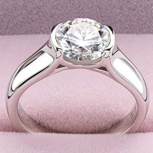 Moissanite Rings, WOAINI 2 Carat Round Cut Moissanite Platinum Plated Sterling